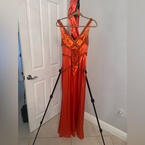 orange satin sequence dress
